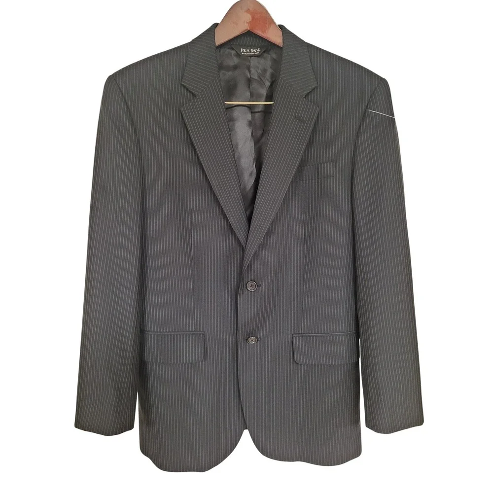 Jos A Bank Mens Black‎ w Gray Pinstripe 100% Wool Blazer Sport Coat Size 38R